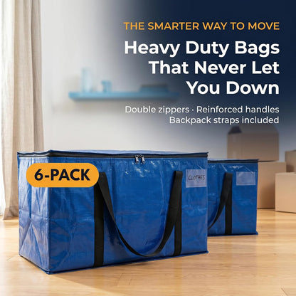 ClearSpace Heavy Duty Moving Bags - Water Resistant Storage Bags with Backpack Straps, Zippers and Handles - Large Moving Boxes for College Dorm, Travel, Closet Organization -, Clear