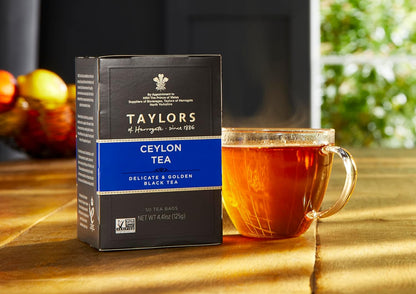 Taylors of Harrogate Pure Ceylon, Black Tea, Pillow Bags, 50 Count (Pack of 6), Bold, Bright, & Brisk, Caffeinated, Enjoy Hot or Iced, 300 Teabags Total