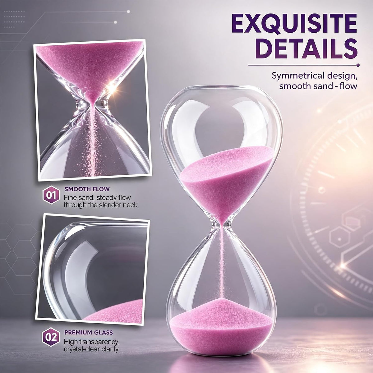 Hourglass, HoveBeaty Black Sand Timer, 15 Minute Hand-Blown Glass