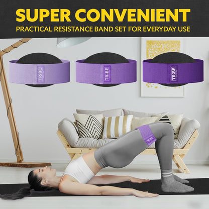 Tribe Lifting Resistance Bands for Working Out - 3 Pack Fabric Workout Bands for Women and Men - Booty Bands for Legs and Glute - Non Slip Exercise Bands Set for Squat Hip Thigh