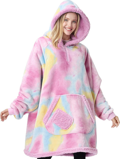 Giggling Getup Wearable Blanket Hoodie for Adults Gifts for Teen Girls Sister Women Sherpa Fleece Printed Hooded Blanket Sweatshirt Warm Cozy with Pocket & Sleeves Beige Cat