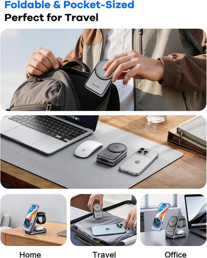 25W 3-in-1 Wireless Charging Station, Foldable MagSafe Charger