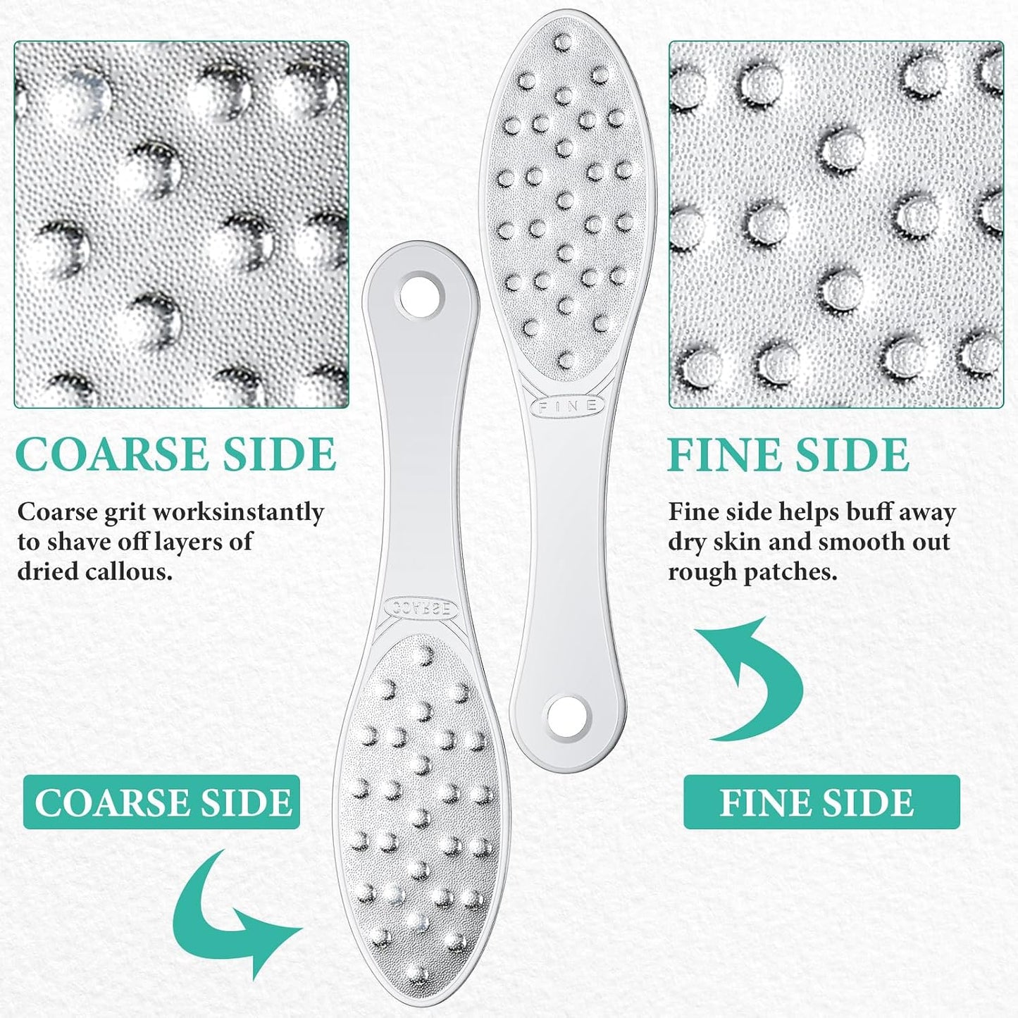 2 Pcs Stainless Steel Foot File Callus Remover Double Sided Metal Foot Scraper Rasp Scrubber for Wet or Dry Skin Professional Pedicure Tool for Hard Skin Cracked Heels Feet (Classic Style)