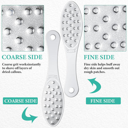 2 Pcs Stainless Steel Foot File Callus Remover Double Sided Metal Foot Scraper Rasp Scrubber for Wet or Dry Skin Professional Pedicure Tool for Hard Skin Cracked Heels Feet (Classic Style)