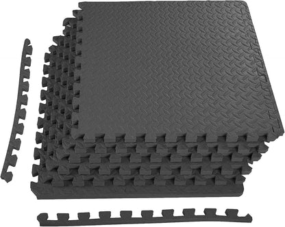 BalanceFrom Puzzle Exercise Mat 1/2" Thick, EVA Interlocking Foam Floor | Tiles for Home Gym, Mat for Home Workout Equipment, Floor Padding for Kids, Black, 24 in x 24 in x 1/2 in, 144 Sq Ft-36 Tiles
