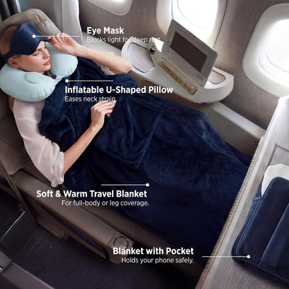Bedsure Travel Blanket Set with Inflatable Neck Pillow and Eye Mask, Grey