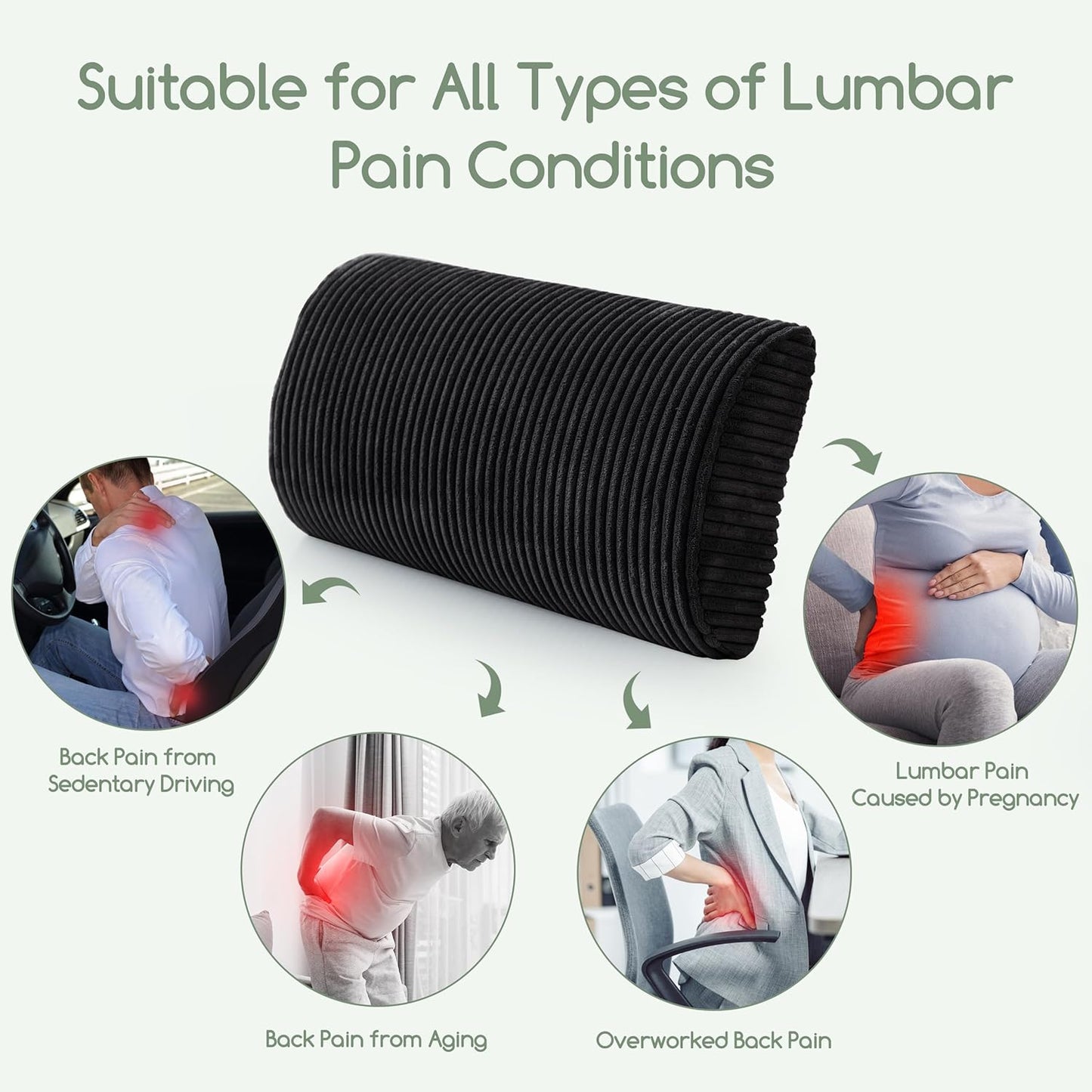 HIGOGOGO Lumbar Support Pillow for Recliner Chair/Accent Chair/Couch, Memory Foam Back Support Cushion for Elderly, Recliner Cushions for Back Rest, Pain Relief, Reading, Washable Cover, Dark Grey