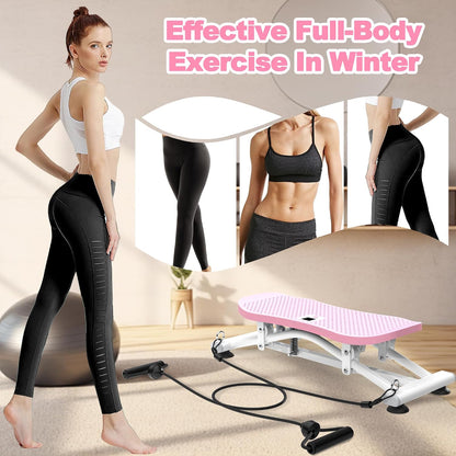 KINMAC 2-in-1 Rocking Stepper with Resistance Bands, Portable Balance Board for Exercise at Home, Quiet Mini Stair Stepper with LCD Monitor, Ski Trainer for Workout Home Gym