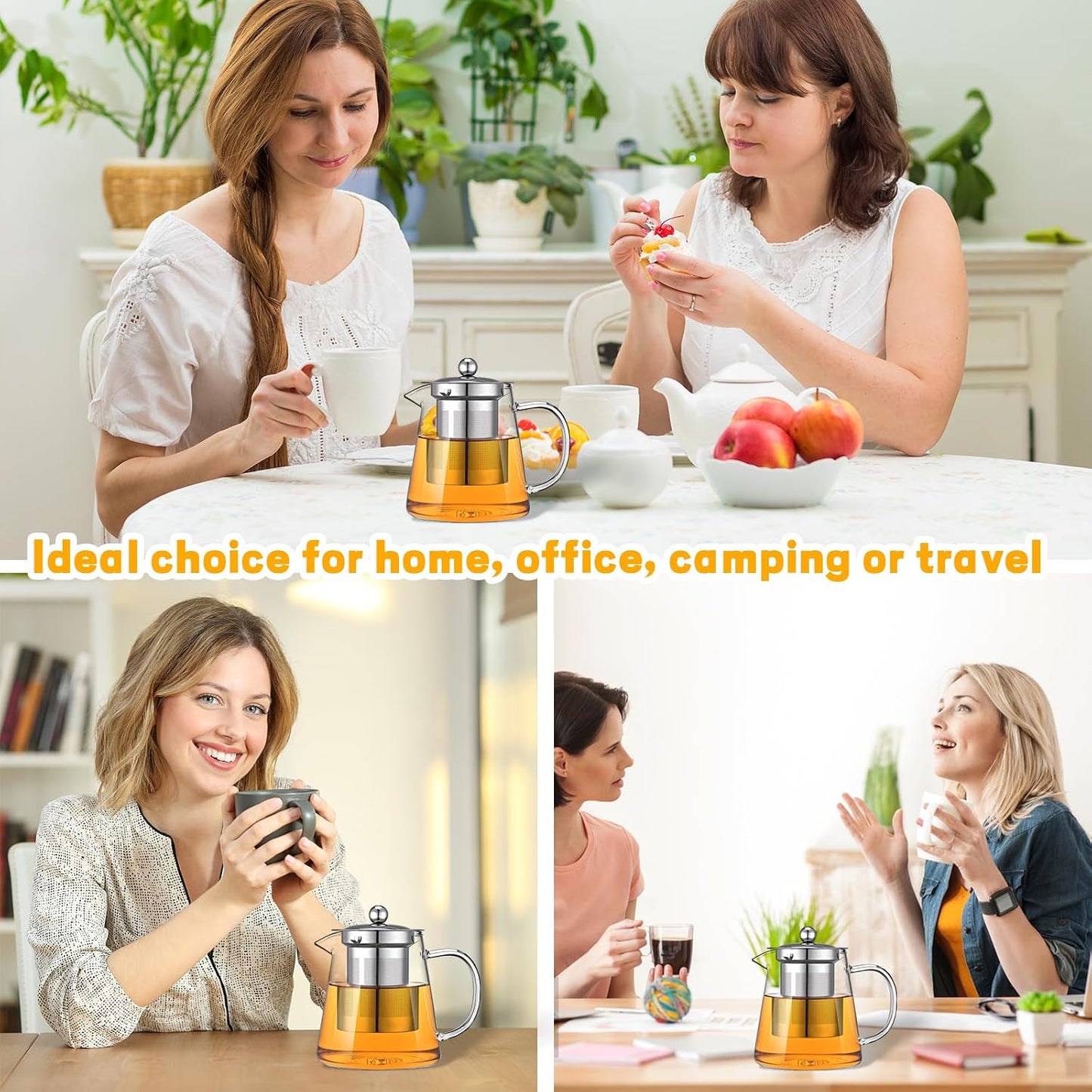 Glass Teapot with Stainless Steel Infuser, Borosilicate Glass Tea Maker, Stovetop Safe (550ML)