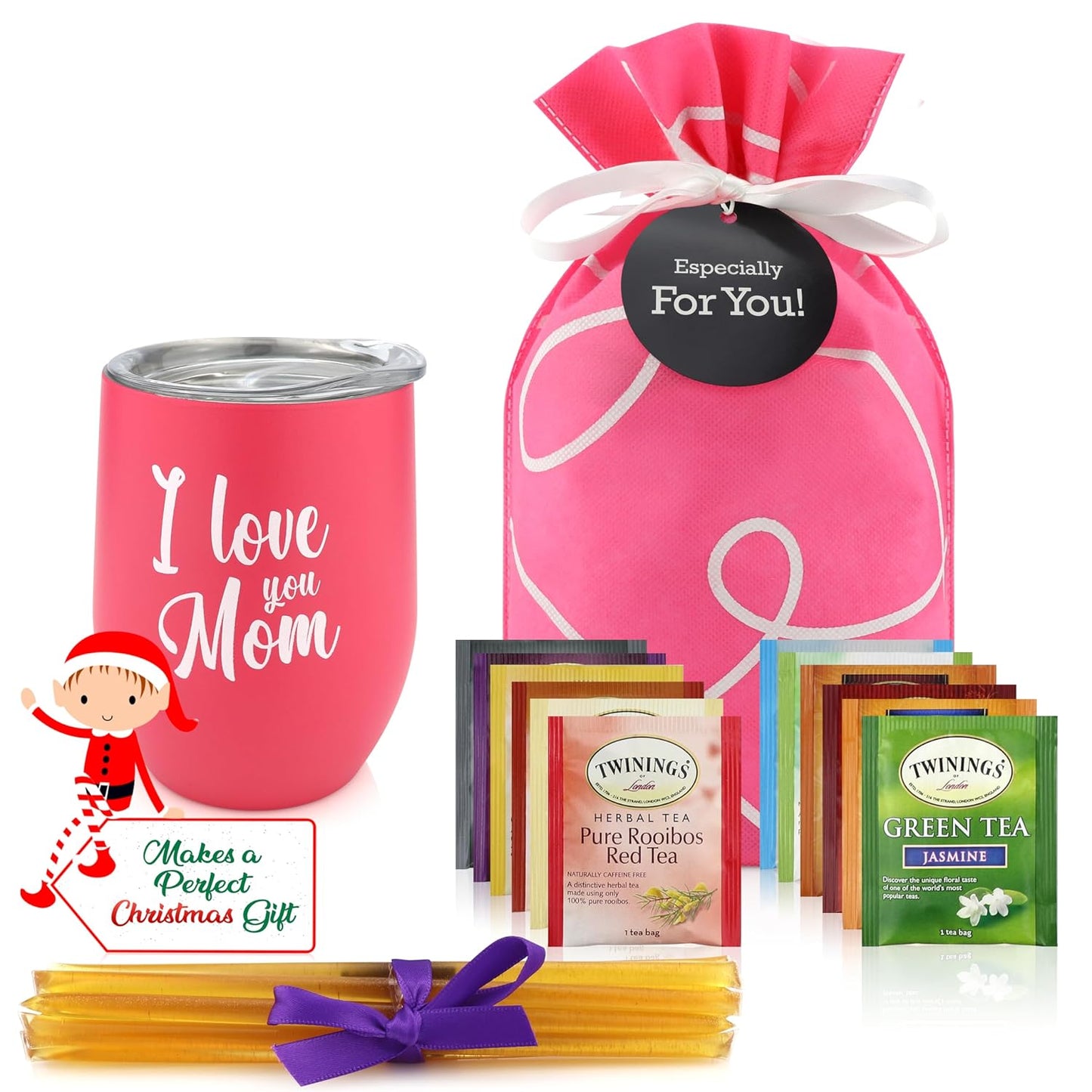 Tea Lovers Gifts Basket - Gift Set Include Temperature Retention Cup 12 Special Blend Teabags & Honey Presented in Beautiful Gift Bag For Women & Men - Birthday, Get Well, Thinking of You Care Package