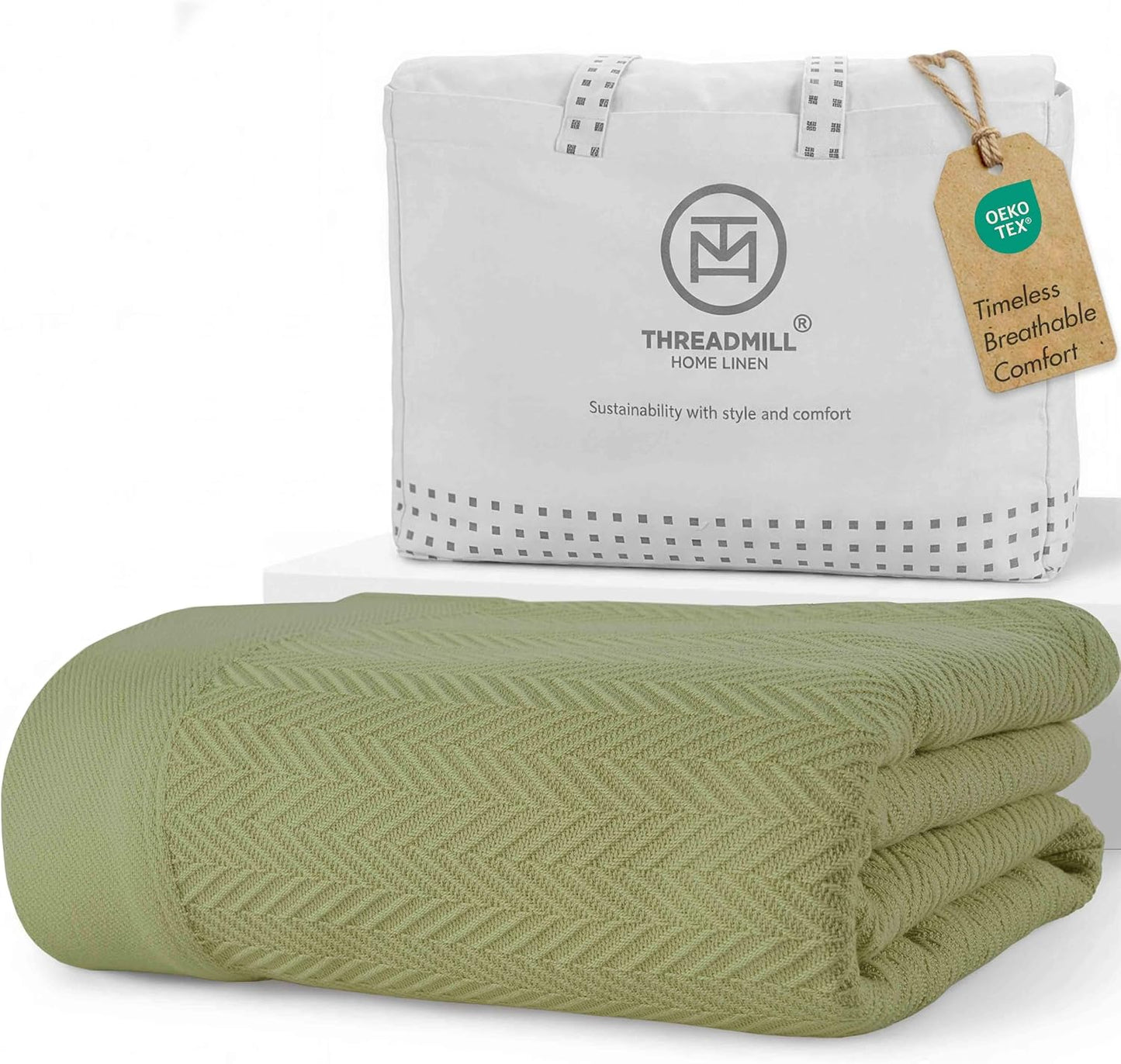 Threadmill Travel Blanket Cotton Viscose from Bamboo - Airplane Premium Soft Flight Grey Throw Blanket in Cloth Bag (Grey Color) Compact & Portable Blanket for Travel, Car, Picnic & Camping