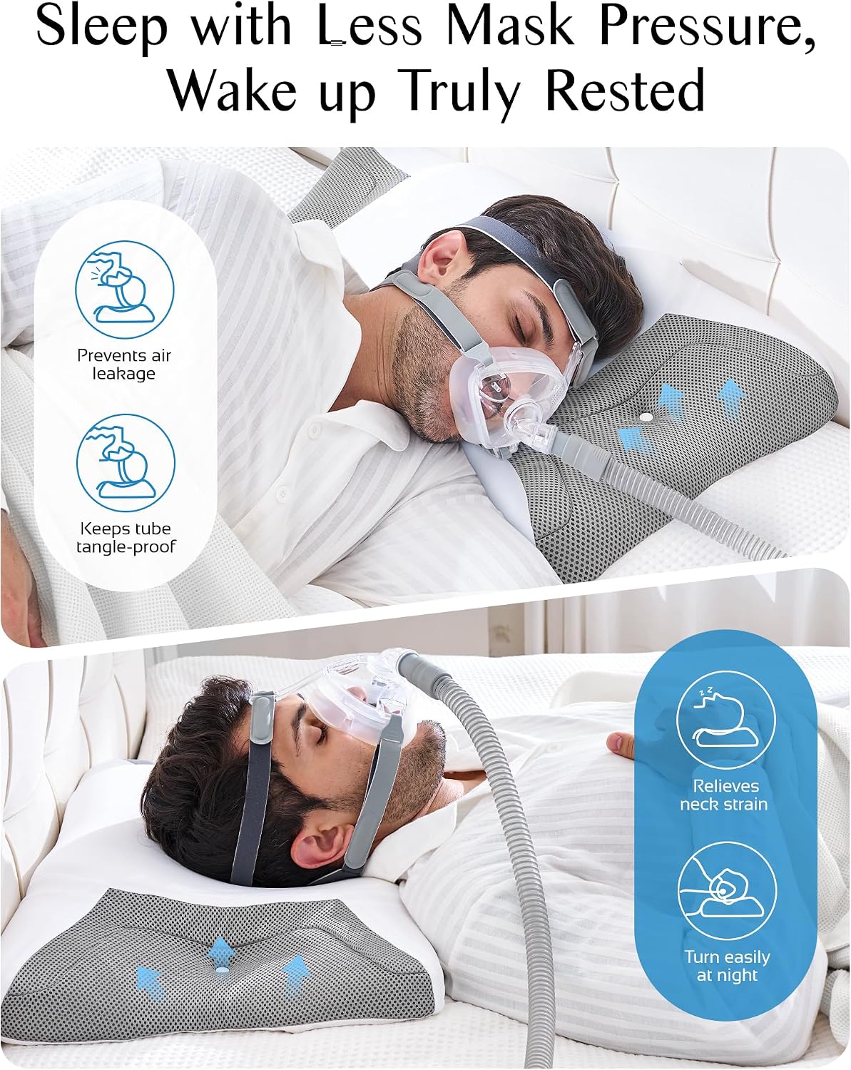 CPAP Pillow for Sleeping, HSA/FSA Sleep Apnea Pillow for All CPAP Masks Users to Reduce Air Leaks, Masks Pressure, Memory Foam with Cooling & Breathable Pillowcase for Side Back Sleeper