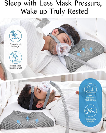 CPAP Pillow for Sleeping, HSA/FSA Sleep Apnea Pillow for All CPAP Masks Users to Reduce Air Leaks, Masks Pressure, Memory Foam with Cooling & Breathable Pillowcase for Side Back Sleeper