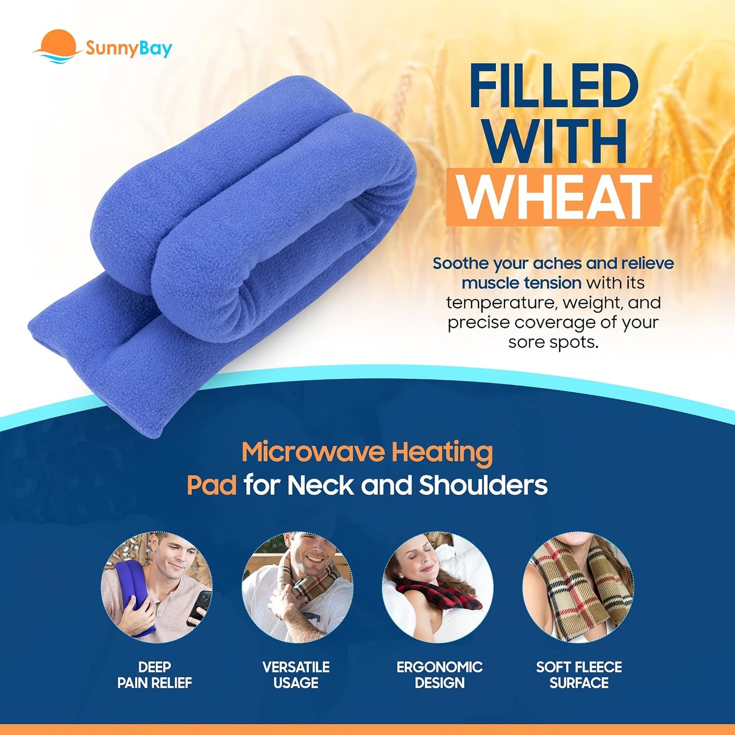 SunnyBay Lavender Microwave Heating Pad, 26" Long Microwavable Neck Wrap & Heat Pack for Moist Hot Therapy, Heated Neck Warmer for Neck, Shoulder & Back Pain Relief, Flaxseed Filling, 26x6, Purple
