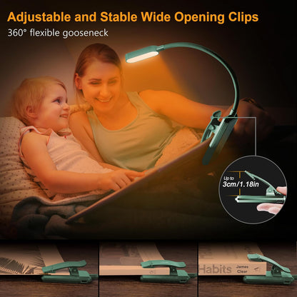Gritin 16 LED Rechargeable Book Light for Reading in Bed- Eye Caring 3 Color Temperatures, Stepless Dimming Brightness, 80 Hrs Runtime, Lightweight Flexible Clip on Light for Book Lovers
