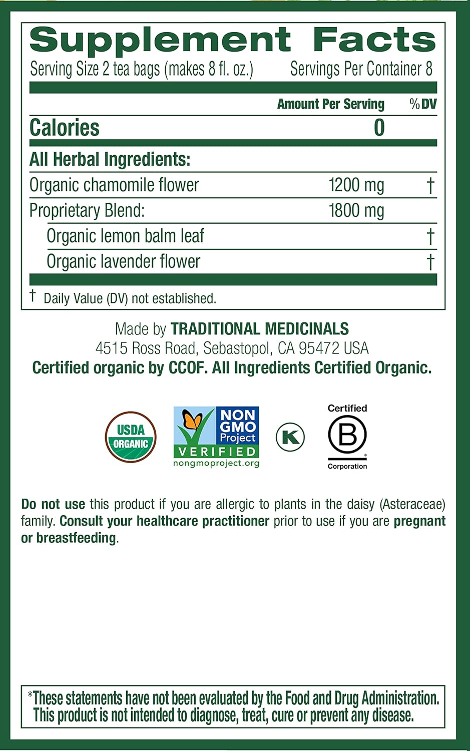Traditional Medicinals Organic Chamomile with Lavender Herbal Tea, 16 Tea Bags (Pack of 2)
