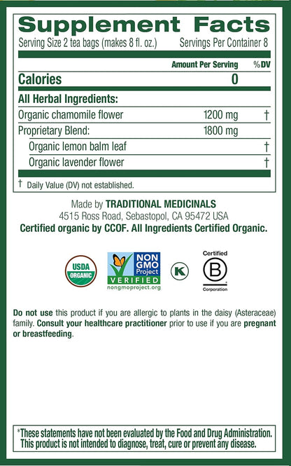 Traditional Medicinals Organic Chamomile with Lavender Herbal Tea, 16 Tea Bags (Pack of 2)