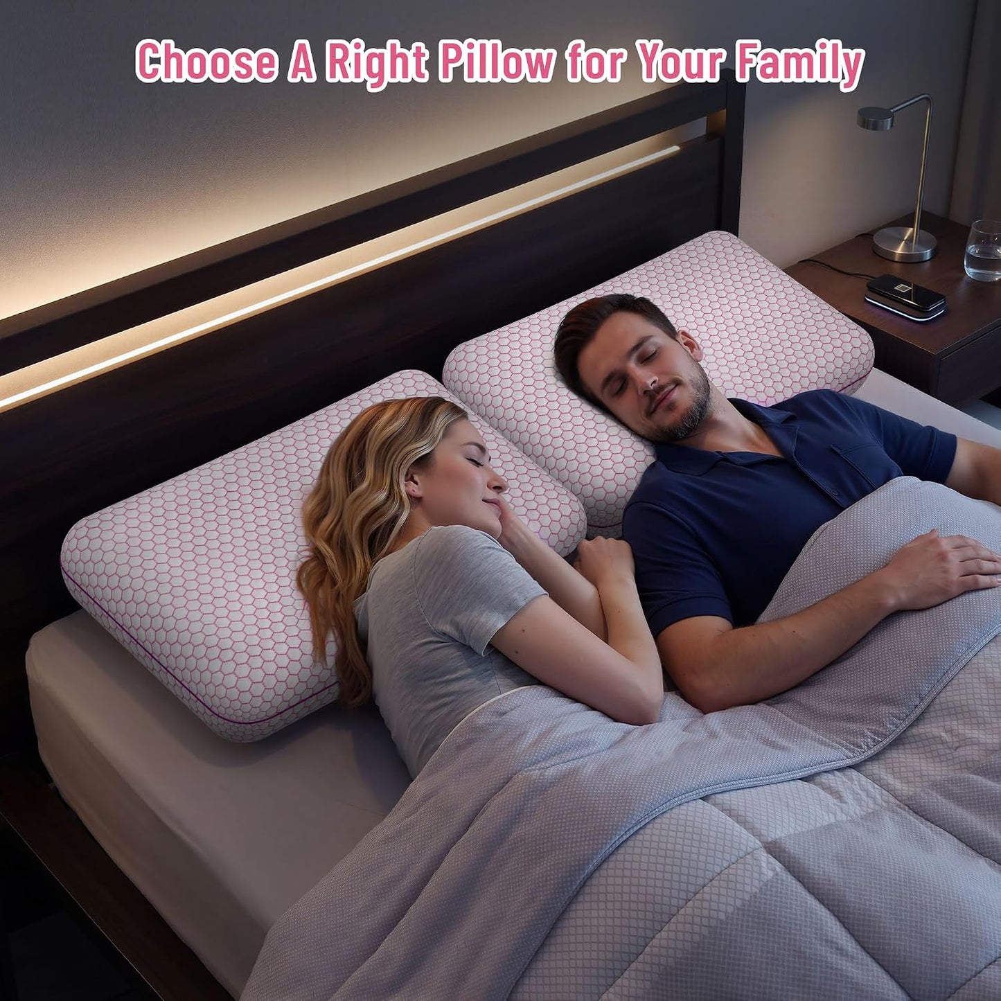 CushyOasis Memory Foam Pillows for Side, Back and Stomach Sleepers, Set of 2, Bed Pillow with Washable Cover and Breathable Mesh, Bed Pillow for Sleeping (Blue，Standard Size)
