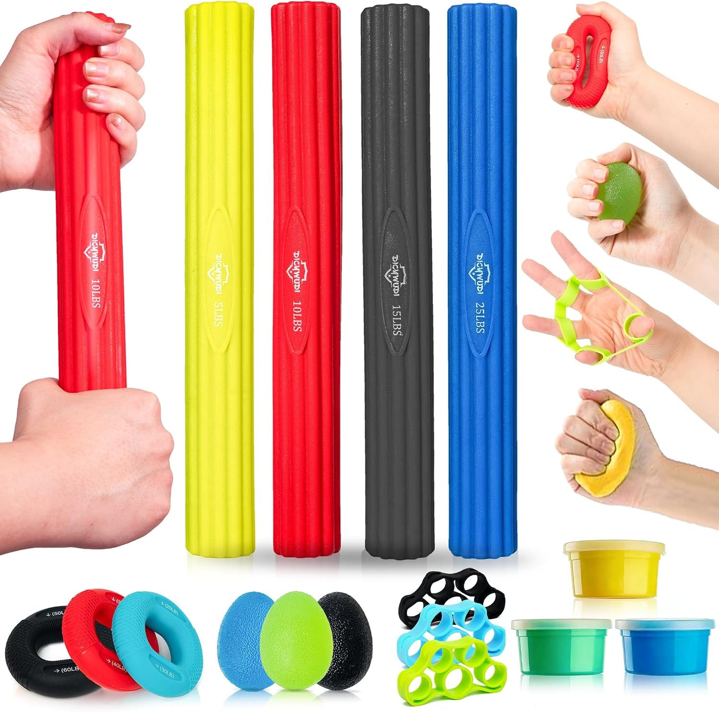 DICYWUDI Flex Therapy Bar and Grip Strength Trainers Set, Physical Therapy & Resistance Bar for Golfers Elbow,Tendinitis,Wrist,Forearms Pain, Improve Grip Strength and Relieve Pain