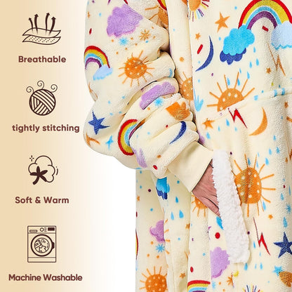 yescool Wearable Blanket Hoodie, Flannel Sherpa Fleece Blanket Sweatshirt for Adults Women Men,One Size Fits All - Colors B