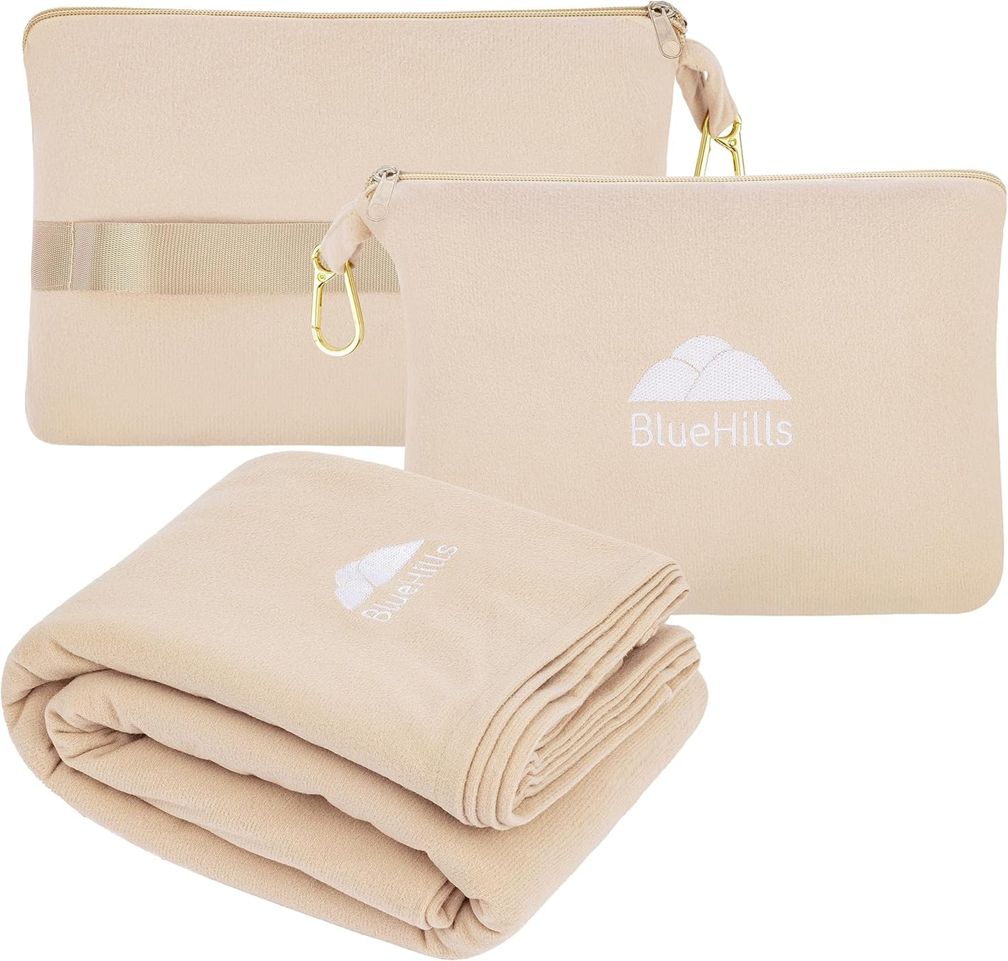 BlueHills Travel Blanket Pillow Compact Lightweight Pocket Size Airplane Traveling Essential Flight Trip Throw in Bag Portable Case Plane Accessory Gray L01