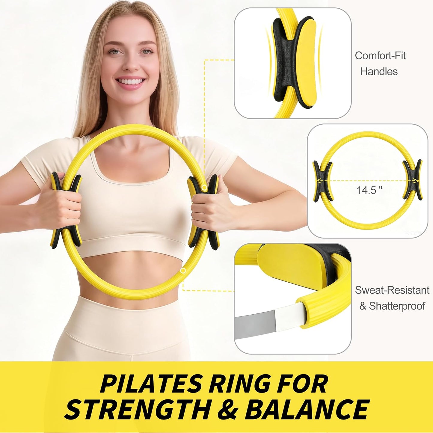 NANATI Pilates Kit, Home Pilates Workout Kit for Women, Pilates Equipment with 14.5" Pilates Ring and Ball, Resistance Bands, Ankle Weights, Sliders & Grip Socks for Home Workouts
