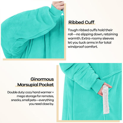 yescool Wearable Blanket Hoodie, Flannel Sherpa Fleece Blanket Sweatshirt for Adults Women Men,One Size Fits All - Colors A