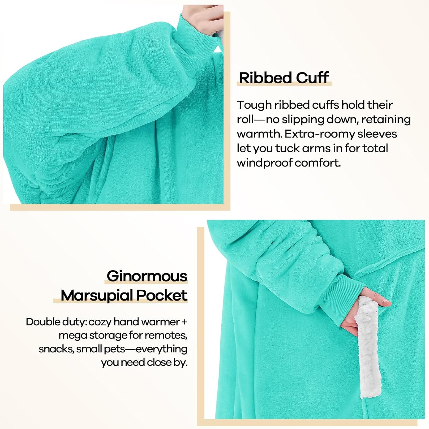 yescool Wearable Blanket Hoodie, Flannel Sherpa Fleece Blanket Sweatshirt for Adults Women Men,One Size Fits All - Colors A