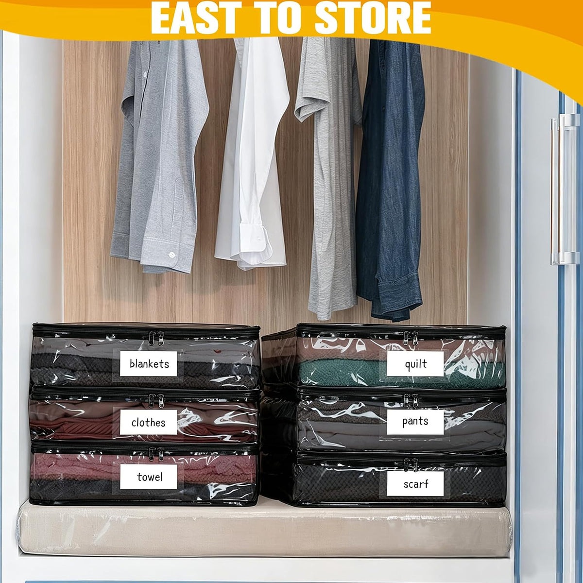 Plastic Storage Bags with Easy-Glide Zipper, Durable Clear Vinyl Zippered Storage Bags for Clothes Sweaters Comforters Blankets Sheets Bedding (15.7 x 13.8 x 3.9 Inch, Transparent White)
