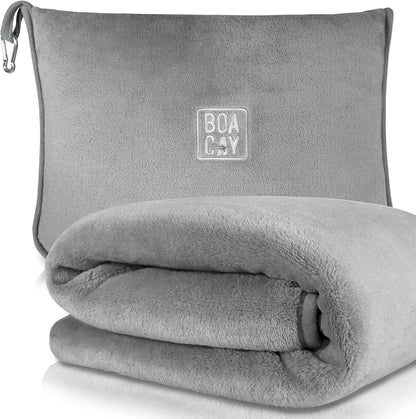 BOACAY Soft & Warm Travel Blanket for Airplane & Car - Long Flight Essential for Women, Men, Kids - Compact Pillow with Luggage Sleeve & Backpack Clip