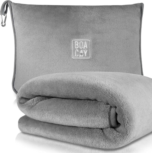 BOACAY Soft & Warm Travel Blanket for Airplane & Car - Long Flight Essential for Women, Men, Kids - Compact Pillow with Luggage Sleeve & Backpack Clip