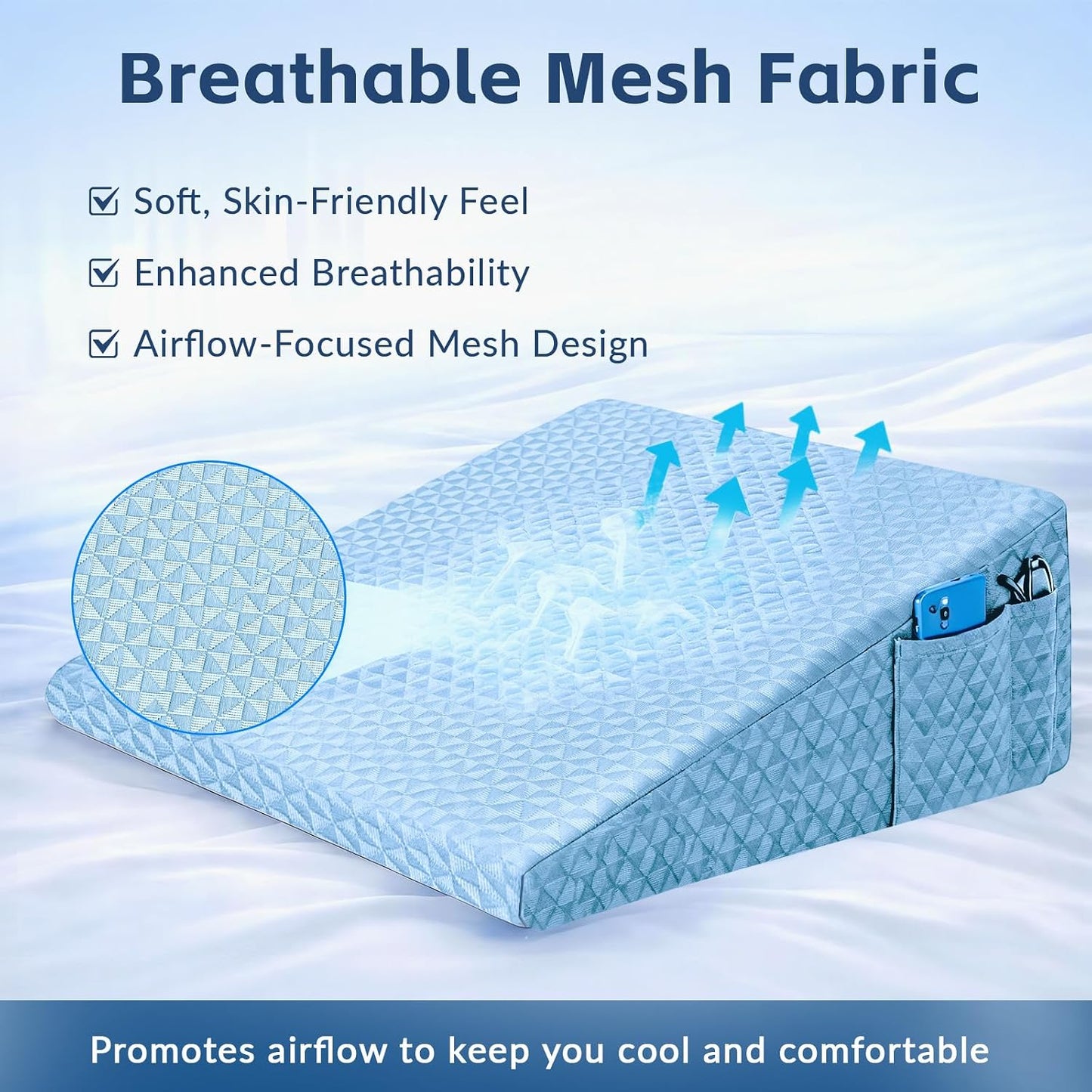 Wedge Pillow for Sleeping, 7.5" Memory Foam Bed Wedge Pillow