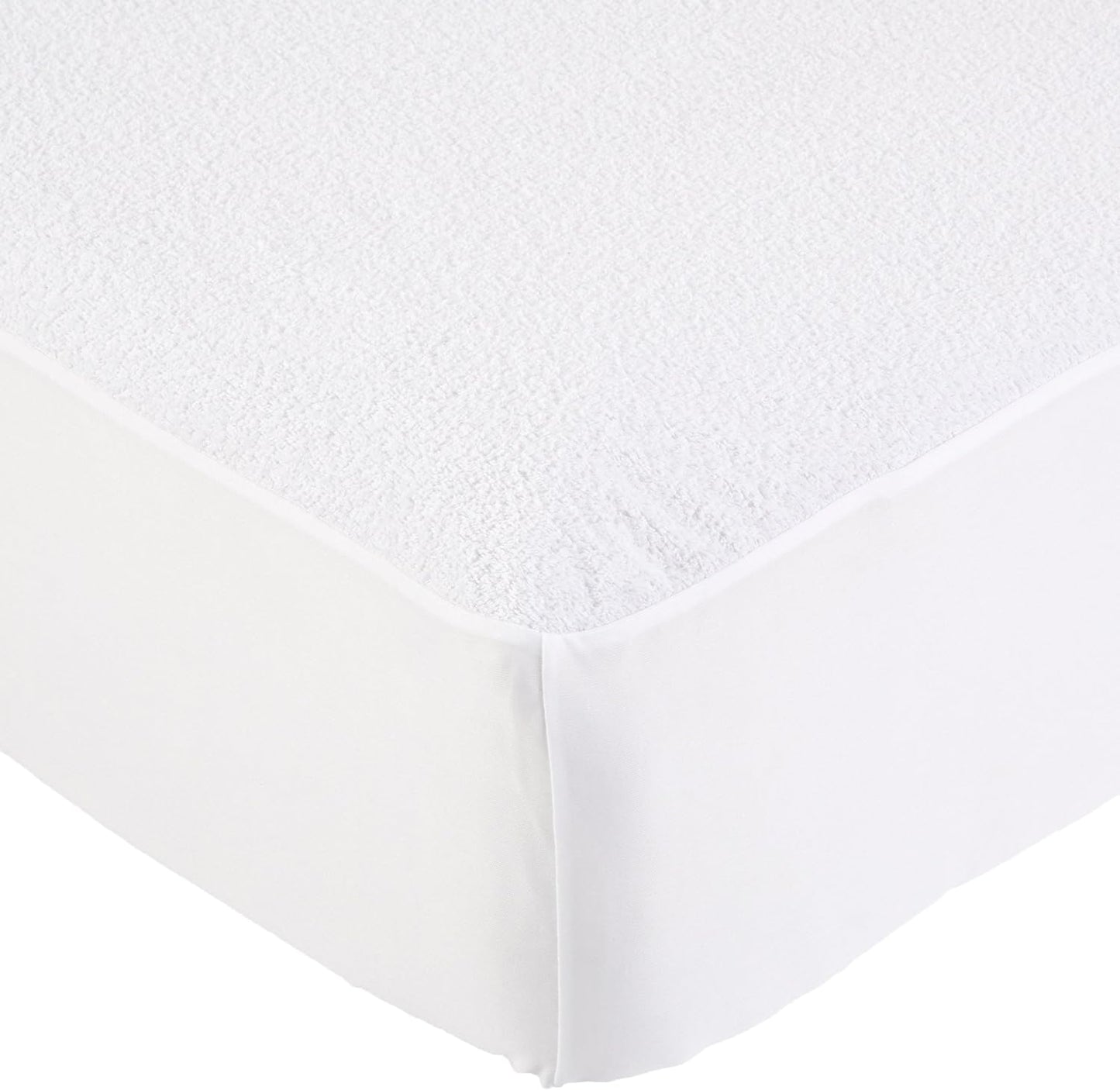 Amazon Basics Waterproof Breathable Mattress Protector, Queen Size, 18 inch Deep, Machine Washable, White