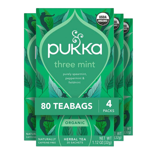 Pukka Three Mint Organic Herbal Tea Bags, 80 Total Bags (20 Count 4-Pack)