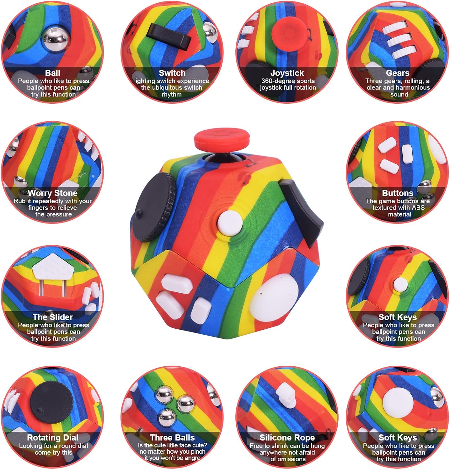 UOOEFUN Small Fidget Toys,12 Sided Fidget Toys,Mini Cube Toys Relief Stress,Autism and Anxiety Depression Anti for Kids Adults Improve Focus (Grey)