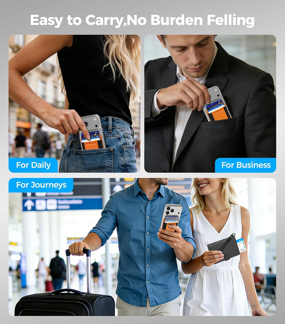 for MagSafe Wallet Works with Apple Find My, 5-Card RFID Holder with Pop-Up Strap, Strong Magnetic Wallet for iPhone 17/16/15/14/13/12 Pro Max Air Plus, Wireless Charging, Black