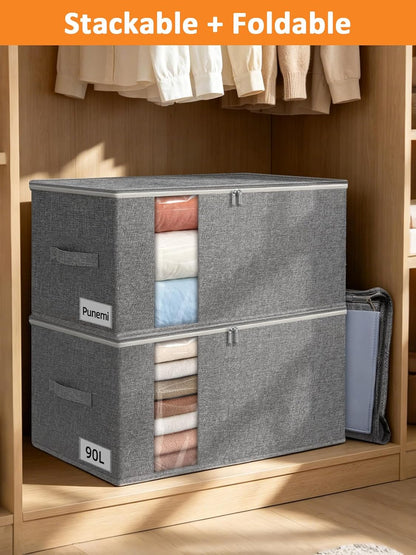 punemi 60L Sturdy Comforter Storage Bag, Blanket Organizer, Grey