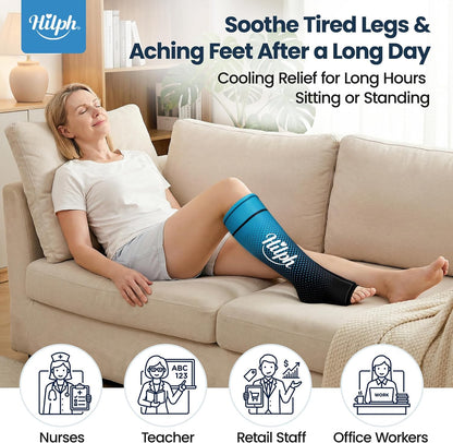 Hilph Full Calf & Foot Ice Pack Wrap for Running Recovery, Extended Leg to Foot Cold Compression Therapy Sock Ice Sleeve for Shin Splints Pain Relief, Reduce Swelling, Muscle Recovery After Exercise