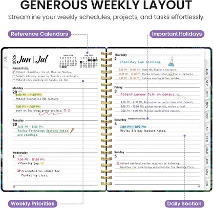 Planner 2026-2027, Jul 2026-Jun 2027 Academic Monthly & Weekly Planner - Colors B