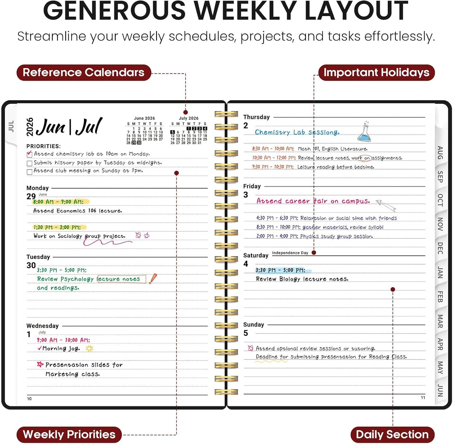 Planner 2026-2027, 8.5" x 11" Weekly and Monthly Academic Year Planner Calendar, July 2026 - June 2027, Hardcover Large School Planning Agenda With Tabs, Perfect for School & Office Supplies, A4, Green
