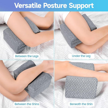 CloudBliss Knee Pillow for Side Sleepers-Cooling Leg Pillow for Side Sleeping, Memory Foam Knee Pillow for Hip Pain, Lower Back Pain, Sciatica Pain, Knee Wedge Pillow with Contour Design, White