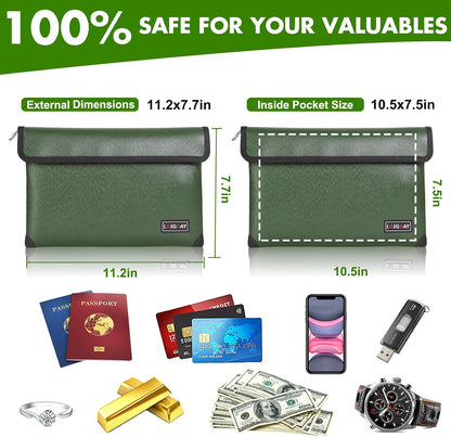 Fireproof Document Bag - with 5200°F Heat Insulated, Waterproof Fireproof Bag with Zipper, 8 Layers of Functional Materials, Fireproof Money Bag for Cash/Documents/Valuables, Fire bag 11"x7.7"