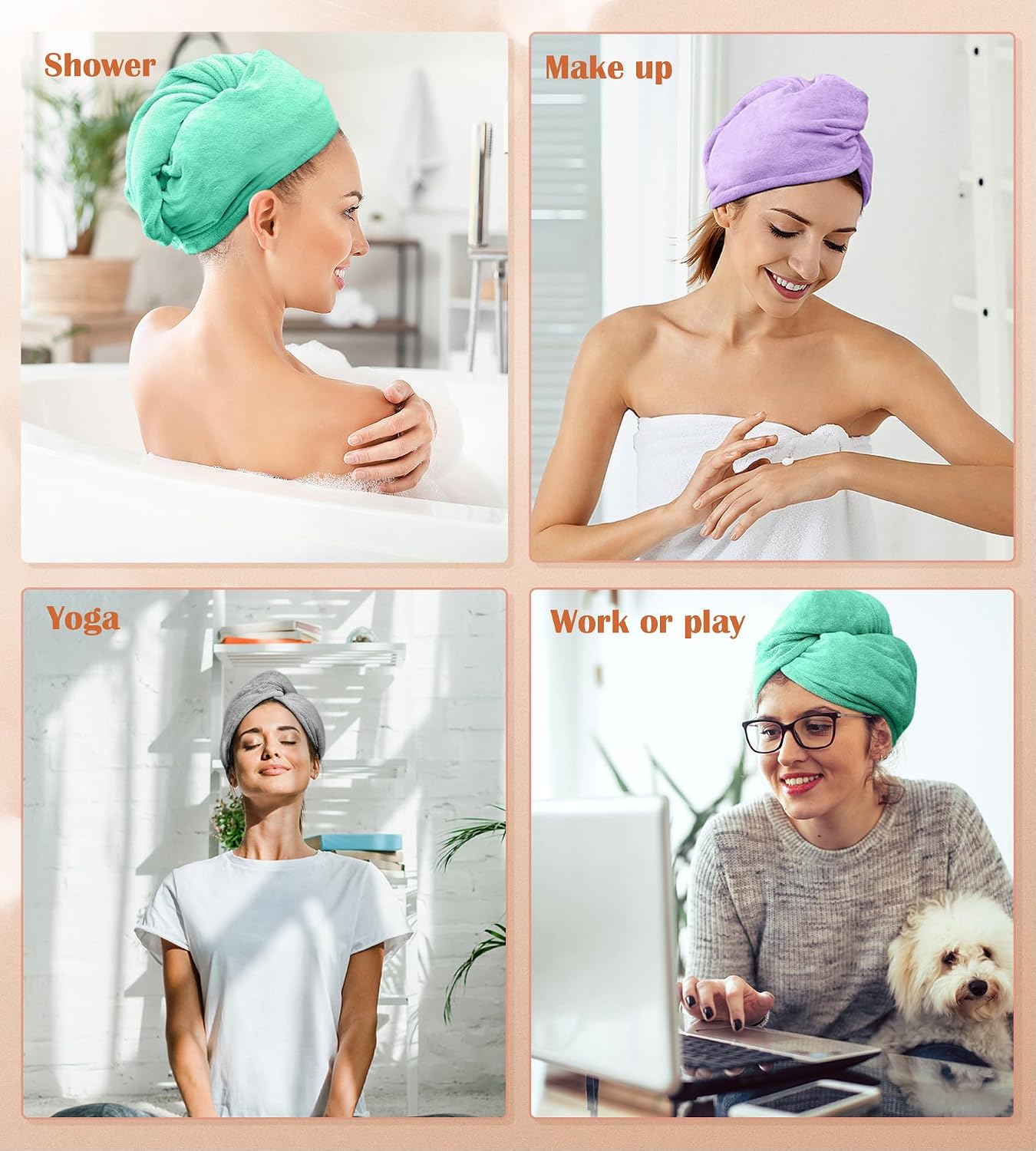 POPCHOSE Microfiber Hair Towel Wrap, 3 Pack Fast Drying Hair Turban, Stocking Stuffers for Women, Soft Ultra Absorbent, No Frizz Hair Wrap Towels for Women Wet Hair, Curly, Longer, Thicker Hair