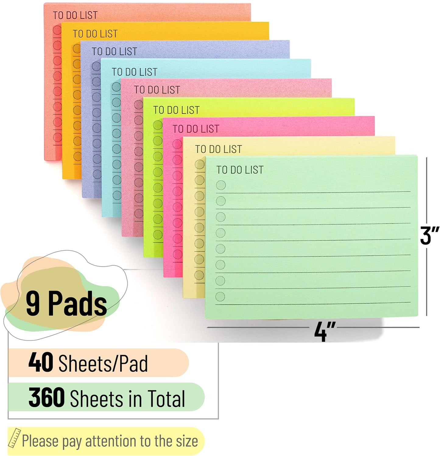 Mr. Pen- to Do List Sticky Notes, 3” x 5”, 9 Pads, 360 Sheets | Lined Checklist Sticky Pads with Smooth Writing, Easy Peel-Off, Thick Paper for Planning, Office, School & Daily Tasks