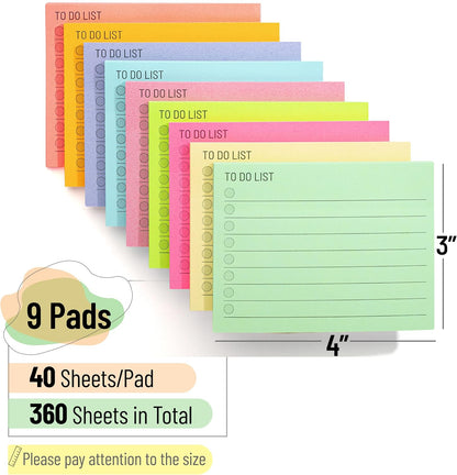 Mr. Pen- to Do List Sticky Notes, 3” x 5”, 9 Pads, 360 Sheets | Lined Checklist Sticky Pads with Smooth Writing, Easy Peel-Off, Thick Paper for Planning, Office, School & Daily Tasks