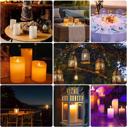 24 Pcs LED Flameless Candles with Remote, 3D Flickering Flame & LED String Lights, Acrylic Clear Cylinder, Timer Function, Romantic Ambience for Home Decor, Party, Wedding (Ivory).
