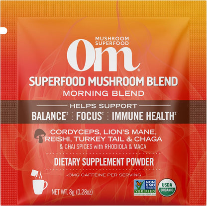 OM MUSHROOM SUPERFOOD Matcha Latte Blend – Green Tea Mushroom Powder with Lion’s Mane, Reishi, Chaga & Turkey Tail – Focus, Calm & Stress Support – 8.47 oz Canister (30 Servings)