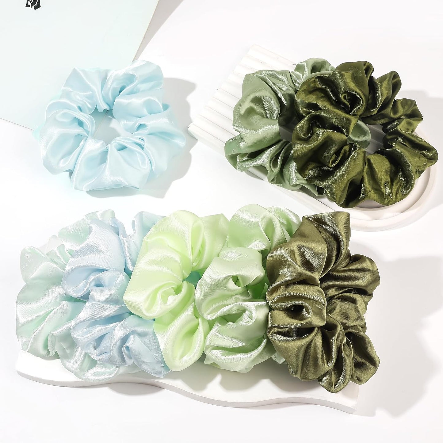 16 Pcs Scrunchies for Women - Black Satin Silk Scrunchies for Girls Hair Ties Elastics Bands Ponytail Holder Hair Accessories