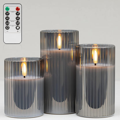 ANGELLOONG Flickering Flameless Candles, Realistic Battery Operated Candles with Remote and Timer, Set of 3 LED Candles for Fall Room Home Wedding Decor Centerpieces Table Party Christmas Decorations