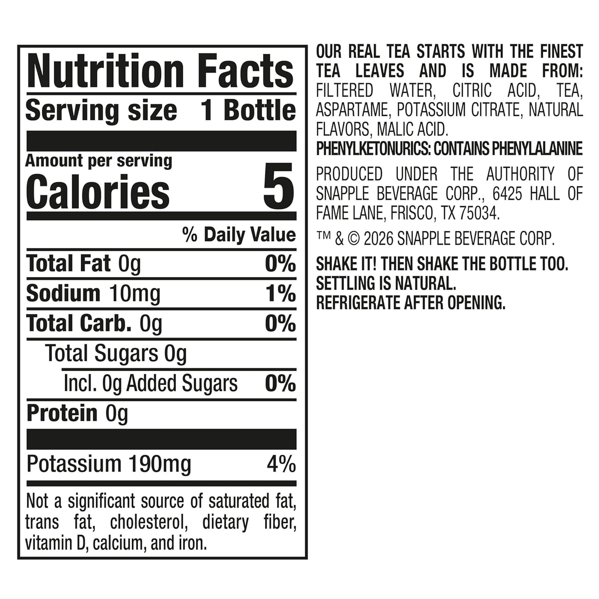 Snapple Zero Sugar Raspberry Tea, 16 fl oz recycled plastic bottle, Pack of 12